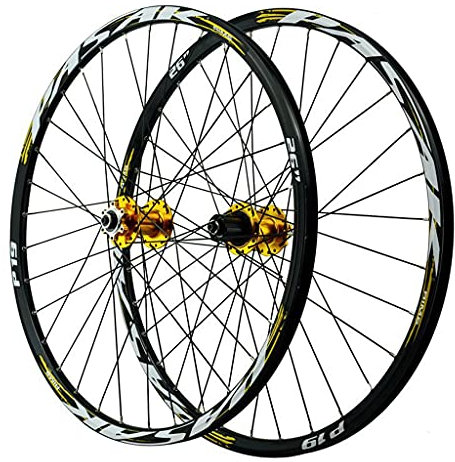 LvTu Mountainbike MTB Laufradsatz Vorderrad & Hinterrad Rad 26/27,5/29 Zoll Legierung Scheibenbremse Abgedichtetes Lager Fahrrad-Rad 7-12s Kassette 32H Felge(Gold_26 inch)