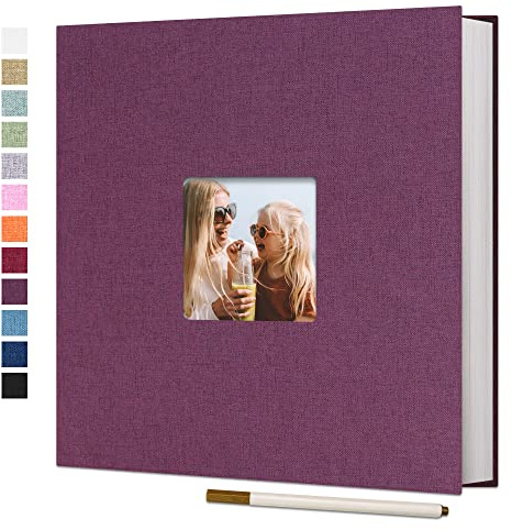 Vienrose Selbstklebendes Fotoalbum, 60 Seiten, 28x27 cm, Lila | Fotoalbum zum Einkleben und Selbstgestalten, Groß Leinen Photoalbum, Metallstift, Hochzeit Jahrestag Reise Geburtstag
