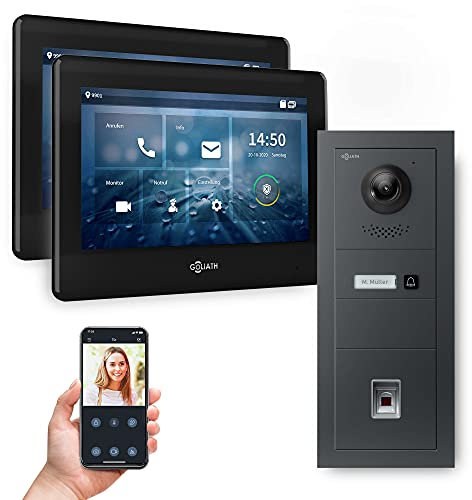 Goliath Hybrid | 2-Draht | Full-HD Video Türsprechanlage | App | 1-Fam | 2 x Full-Touchscreen 7 | Aluminium Unterputz Türstation | + Fingerprint | 180° Ultra-Weitwinkel | AV-BUS-648