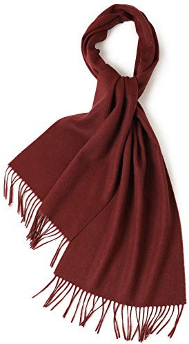 Prettystern langer und weicher Wollschal einfarbig mit Fransen für Herbst Winter Herren und Damen - Dunkel-Rot