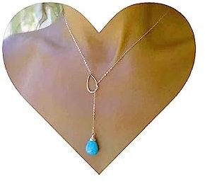Yheakne Boho Türkis Y Halskette Silber Kreis Teardrop Choker Blau Edelstein Lariat Vintage Edelstein Tropfen Schmuck für Frauen und Mädchen