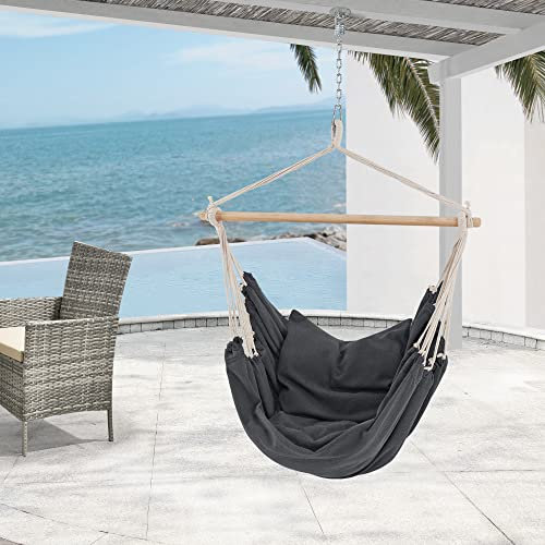 [en.casa] Siège Fauteuil Suspendu Solide Chaise de Hamac Jusqu'à 120 kg Facile à Accrocher pour Intérieur et Extérieur Tissu Bois 175 x 130 cm Gris Foncé
