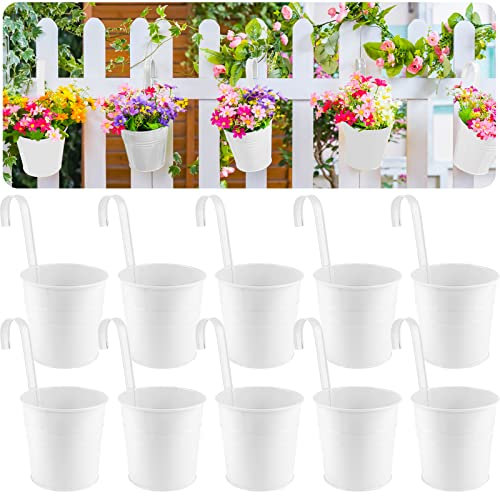 ELECLAND Metal Iron Flower Pots Hanging Planter Pots Outdoor with Detachable Hook Small Vase Garden Planter Balcony Home Decor Ornaments (White)