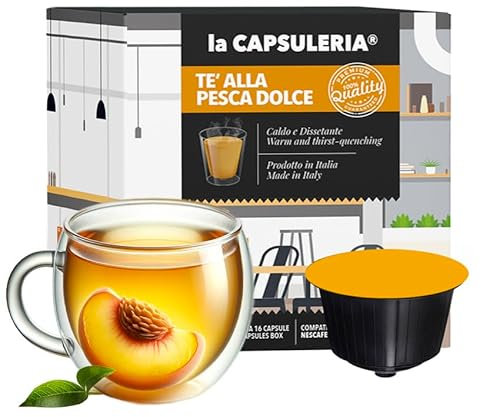 THÉ À LA PÊCHE (48 Capsules) compatible avec Nescafé Dolce Gusto, Lot de 3 x 16 Capsules (48 portions tot) - la Capsuleria
