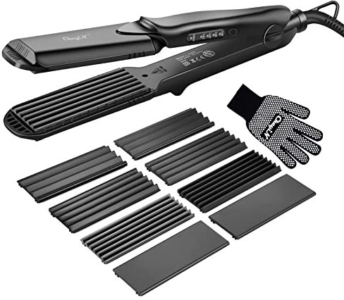 CkeyiN Kreppeisen für Haare,4 in 1 Haarglätter Glätteisen Keramik,Multistyler Glätteisen Set Welleneisen Temperaturregelung Glattes und Hair Crimper