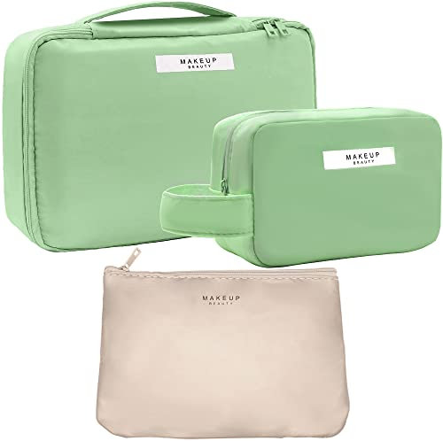 LEcylankEr 3 Stück Kosmetiktasche Set Tragbare Make Up Tasche Reise wasserdichte Schminktasche Damen Groß Kapazität Toiletry Bag für Kosmetika und Toilettenartikel (grün)