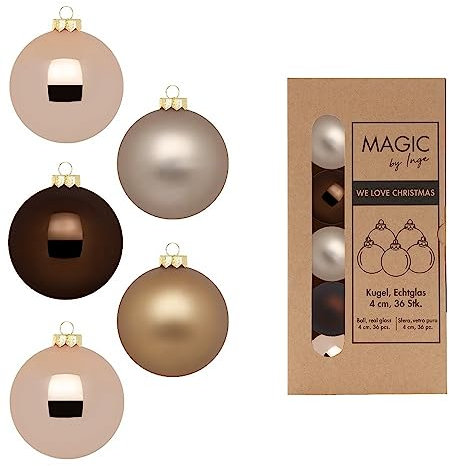Weihnachtskugeln Glas 4cm x 36 Stück in Kartonbox Christbaumkugeln klein braun beige Elegant Lounge