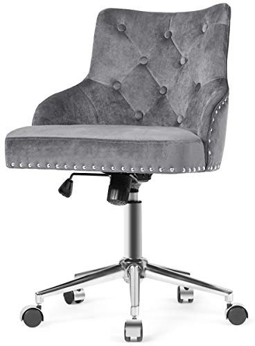 CASART Mid-Back Tufted Desk Chair, Velvet Office Chair Adjustable Swivel Accent with Rocking Function, Ergonomic Rolling Task Study Seat for Home (Grey), Gray, 59 x 57 x 83-97cm (CAHW65486)