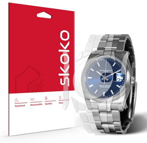 skoko Ganzkörper-Schutzfolie, kompatibel mit Rolex Oyster Perpetual Date 34 mm, glänzende, klare Haut, vollständige Abdeckung, Anti-Scartch, einfache Installation, 2 Stück