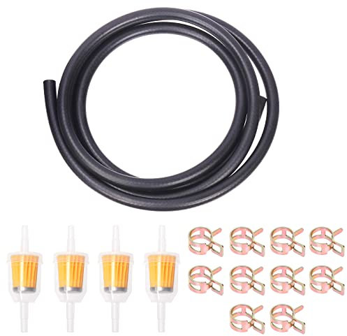 Glarks 15Pcs 6 Feet Length 1/4 ID Fuel Line and Fuel Filters with Hose Clamps Assortment Kit Compatible with Kawasaki Kohler Briggs & Stratton Most Gas Diesel Powersports Small Engines (1/4)