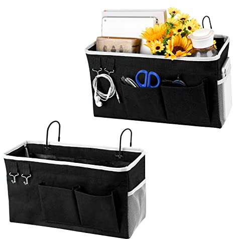 Fittoway Betttasche Bett Organizer Hängetasche Hochbett Aufbewahrungstasche für Buch, Magazin, Spielzeug, Handy, Kopfhörer (2Pcs Schwarz)