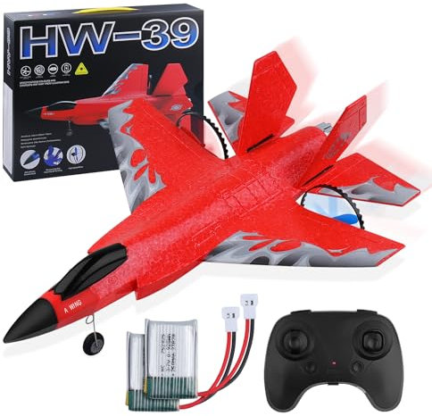 Henakmsl Avion Télécommandé, 2CH Avion RC F35, 2.4 GHz HW39 Fighter Avion Radiocommandé RTF pour Débutants/Enfants/Adultes, Jouet Avion Recharge USB, Rouge