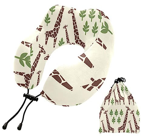 Mnsruu Giraffen Familie Reisekissen Nackenkissen für Flugzeug, Memory Foam Reise Nackenkissen für Erwachsene