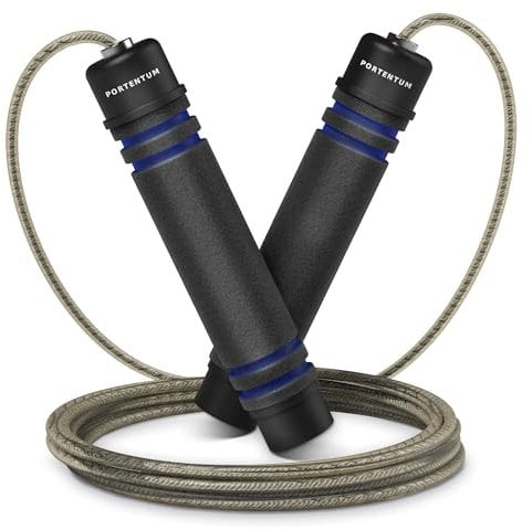 Skipping Ropes for Adults & Kids, PORTENTUM Speed Skipping Rope Soft Memory Foam Handle Tangle-free Adjustable Rope&Rapid Ball Bearings Fitness Workouts Fat Burning Exercises Boxing - Length Adjuster
