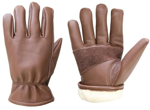 OLSON DEEPAK Arbeitshandschuhe aus Leder für Fahrer/Motorrad/Reiten/Hofarbeit/Farm-Weich und perfekte Passform für Herren und Damen (Retro-Winter, L)