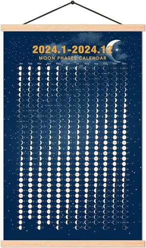 2024 Mondphasenkalender Druck Poster – 2024 Mondphasenkalender mit vertikalem Leinwandmaterial – ein himmlischer Kalender, Astrologie-Dekorationen, Mondverfolgung (40,6 x 61 cm)
