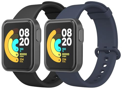 Oumida 2 Pièces Bracelet Compatible avec Xiaomi Mi Watch Lite/Redmi Watch, Sport Silicone Souple pour Xiaomi/Redmi, Noir+Bleu