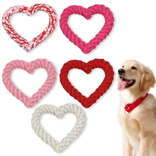 PEUTIER 5 Stück Valentinstag Kauspielzeug für Hunde Kauspielzeug Hund Seil Quietschspielzeug für Hunde zum Unterrichten von Zahnreinigungs-Kauzubehör für Hunde
