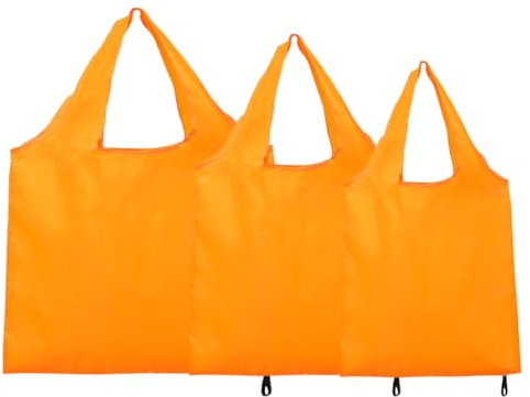 FAVORTALK Folding Shopping Bags Packaway Lightweight - 3 Pcs Large Capacity Reusable Shopper Bags for Women Environmental Foldable Groceries Pouch Solid Color Orange D24504