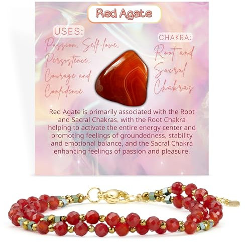 Farfume Armband Damen Edelstein Perlen Armbänder, Chakra 4mm Kristall Natürliche Echte Steine Schmuck Geschenke für Frauen(Roter Achat)