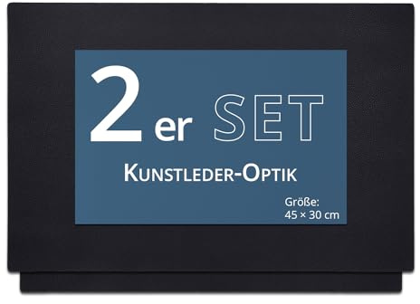 KHG Platzmatte 2er Set Schwarz Platzset aus Polyester Kunstleder glatt, strapazierfähig, hitzebeständig, abwaschbar, rutschfest, Platzdeckchen 45x30 cm
