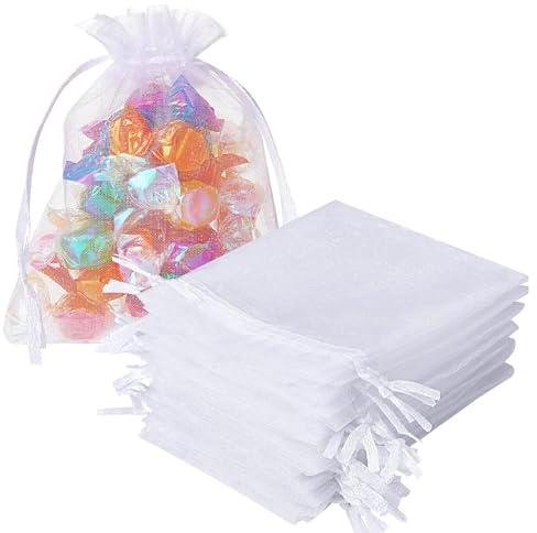 FACATH 100 Stück Organzasäckchen 7x9 cm, Organza Säckchen Bunt, Säckchen zum Befüllen, Organzabeutel mit Kordelzug für Schmuckbeutel, Hochzeit-Säckchens, Festivalparty (Weiß)