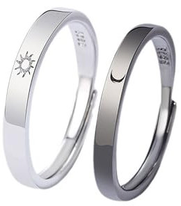 Crymystal Sonne und Mond Paar Ringe Set Einstellbare Ringe Schwarz Weiß Paar Ringe für Freundin und Freund Schmuck (Stil:A)