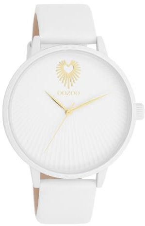 Oozoo - Timepieces Damen Uhr in White (alu) | Armbanduhr Damen mit Lederarmband | Moderne Uhr für Frauen | Edle Analog Damenuhr in rund C11343 (42mm Gehäuse)