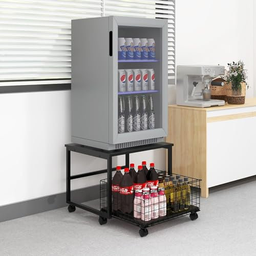 PUNCIA Soporte de Frigorífico con cesta metálica Base móvil para refrigerador con Ruedas Mueble Congelador Elevador Pedestal Ruedas para mover muebles extraíble Cocina Salón Estudio Oficina Negro