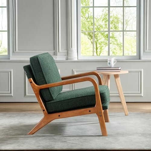 Sapgaks Freizeitstuhl im modernen Stil, PU-Material, Sessel mit Holzstruktur, geeignet für Wohnzimmer und Schlafzimmer, Grün (Einzelpaket)