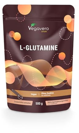 Glutammina in Polvere | 100% Pura e Naturale | Gusto Neutro | 5.000 mg - Alto Dosaggio | Vegan e Senza Additivi | Integratore Sport per Recupero Muscolare | con Misurino | Vegavero®