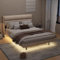 TaiEnjoy Schwebendes Bettgestell mit LED-Lichtern, Gepolstertes Bett 140 x 200 cm gepolstertes Plattformbett mit menschlichem Sensorlicht, Samt-Gewebe, Lattenrost, Doppelbett, jugendbett, Beige