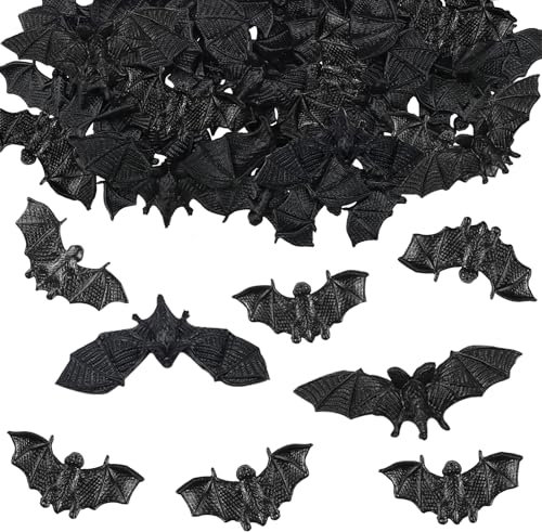 Alegre Halloween Fledermaus Deko - Groß 4-6cm, 2 Größen, 50 Stk Fledermäuse, Schwarz Horror Deko, Halloween Tischdeko