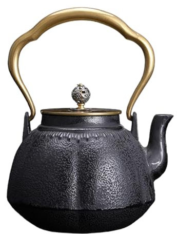 DimyFew Teekanne aus Gusseisen, Wasserkocher aus Eisen, 1,2 l, mit Deckel, chinesische Teekanne, traditioneller Teekessel im chinesischen Stil, antiker