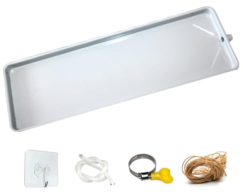 Abtropfschale für Klimaanlagen aus Verzinktem Metall mit 2M Kondensatablaufrohr, Seitlichem Auslass, Universal Ablaufset, für Universelle Split-Klimaanlagen-Wärmepumpensysteme(71*24cm/28*9.4in)