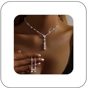Sparkling Crystal Y-Necklace & Drop Earrings Jewelry Set Silver Plated Bridal Jewelry Set Elegant Formal CZ Jewelry Set for Women Wedding Prom Party Evening Statement Jewelry Gifts Rhinestones
