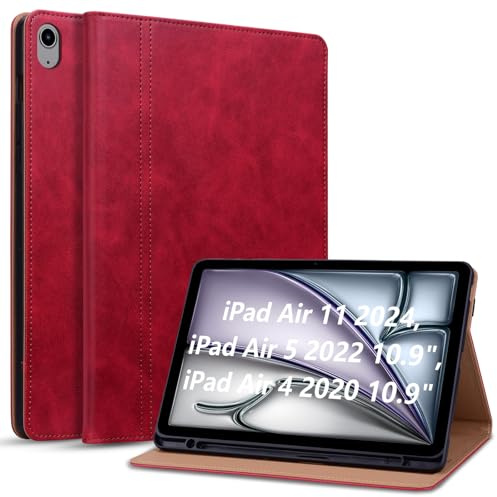 Cicili Funda para iPad Air 11 M2 2024 6ª Generación,iPad Air 5ª/4ª Gen (2022/2020, 10,9) Carcasa para Tableta con Soporte Fnción y Auto Sueño/Estela Cover Protectora de Cuero de PU,Rojo