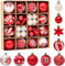 Juego de 42 bolas de Navidad rojas y blancas para árbol de Navidad, inastillables, adornos colgantes para árbol de Navidad, juego de decoraciones de árbol de Navidad para colgar decoraciones de