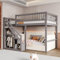Etagenbett 140x200, Kinderbett Hochbett mit Treppe und Aufbewahrungsschrank, Funktionsbett Doppelbett Stockbett Spielbett Kinderhochbett Jugendhochbett mit Lattenrost, Massivholz, Ohne Matratze, Grau