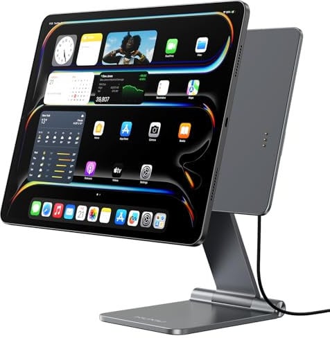 KU XIU X33 Pro Max Support de Charge Magnétique sans Fil pour iPad Pro 12.9, iPad Air 13 M2/M3, Support en Alliage d'Aluminium, Support de Bureau Ajustable 360° pour iPadPro 12.9 6e/5e/4e/3e Gén