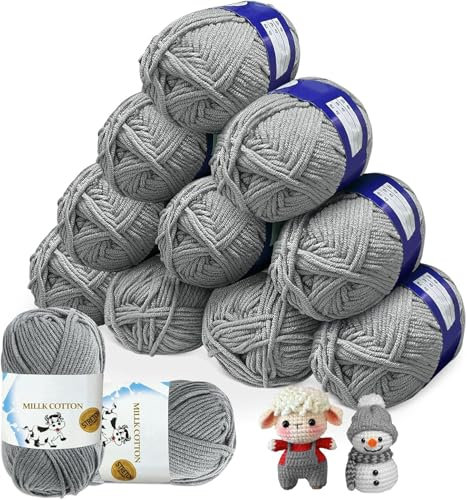 YushengTai Grau Wolle zum Häkeln, 12 x 50g Häkel Wolle 5 Aktien Wolle Dick 2.5mm, Wolle zum Stricken Zum Häkeln von Mützen, Schals, Socken, Taschen, Babydecken, Kissen