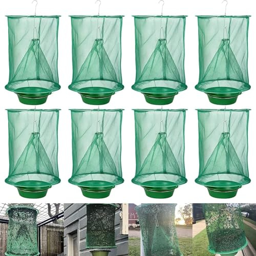 8 Pack Ranch Fliegenfallen Outdoor Hängend, Einweg Stabile Fliegenfalle, Pferd Fliegenjäger Catcher Käfig, Fliegen Killer Control Repellent für Scheune, Obstgarten, Bauernhof, Garten