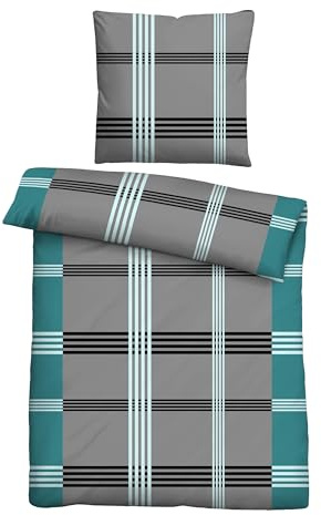 Traumhaft schlafen - Castell - Markenbettwäsche Bettwäsche Baumwoll Renforce 0040563 KARO-Streifen 1x 155x220 cm + 1x 80x80 cm, türkis