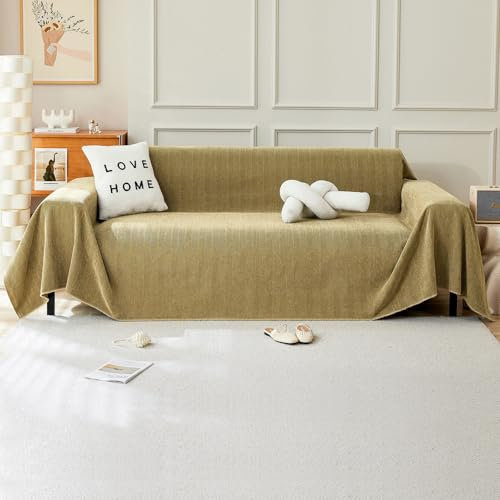 TAOTAOGO Sofaüberzug für 2/3/4 Sitzer, L-förmige Ecksofas, Fischgrätmuster Einfarbige Chenille Sofa Überwurfdecke, Waschbar Sofaüberwurf, Couchüberzug mit Quasten B Gelb 180x300cm