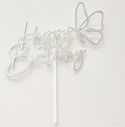 AILEXI Handmade 1 Count Glitter Cake Decorating Toppers - Happy Birthday Silver P010