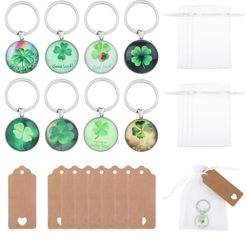 8 Stück Schlüsselanhänger Kleeblatt Set, Glücksbringer Anhänger für Kinder | Schlüsselanhänger Dankeschön Geschenke, Glückliche Dekorationen, Kleeblatt Anhänger Set für Geschenke für Kinder Damen