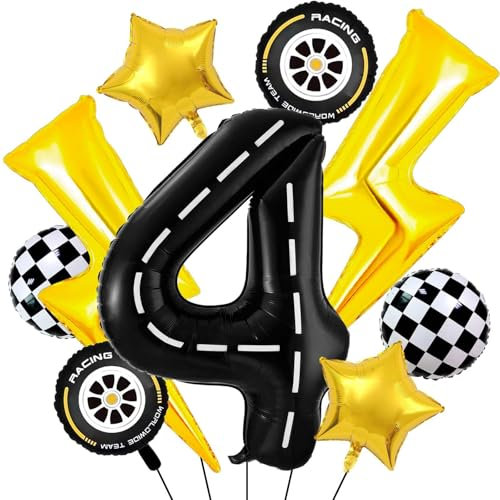 Car Geburtstagsdeko 4 Jahre,Folienballon Auto Geburtstag,Auto Deko 4. Geburtstag Junge,Folienballon Zahl 4,Kindergeburtstag Deko 4 Jahre,4 Jahr Rennauto Geburtstag Luftballons Junge Geburtstag Party