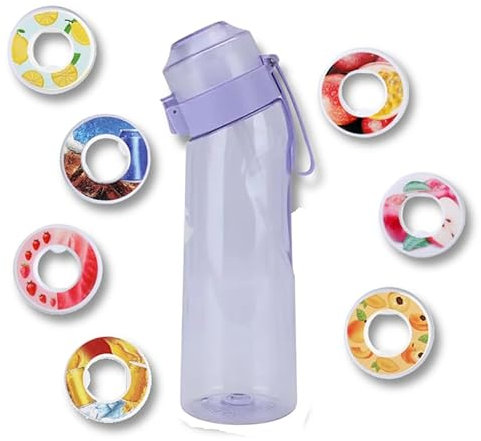 Générique Air Trinkflasche mit 7 Pods, 650 ml, Duft-Wasserflasche, fruchtiger Geschmack, umweltfreundlich, BPA-frei, Geschmackskapseln, Sport, Kinder, Stroh, Cola, Apfel, Erdbeere, ... Set Up Pack