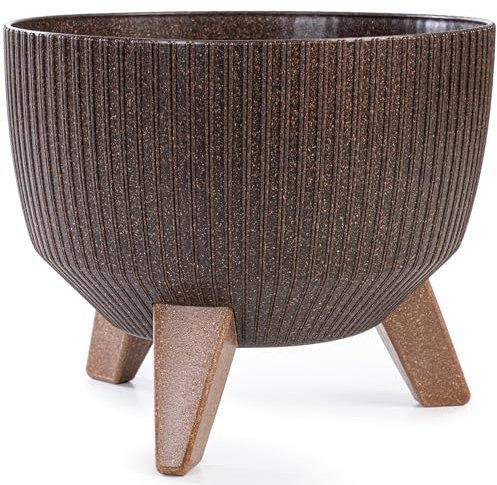 KONZEPT Pflanzschale Groß 24cm Braun, Blumentopf mit Füßen, wetterfest & UV-beständig, mit Wasserabfluss-Einsatz, Übertopf für Innen & Außen
