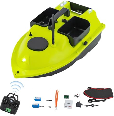 ACROSSPART 600M Futterboot, RC Fischköder Boot, Köderboot mit GPS & LED-Licht und 3 Köderboxen, Angel Nest Boot, Fernsteuerung mit LED-Display (Grün)